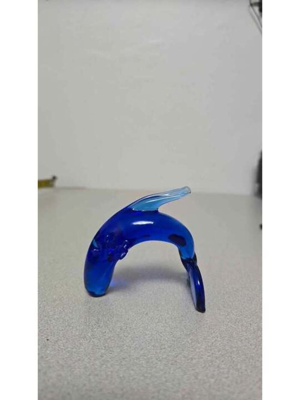 Vintage Blue Art Glass Dolphin Figurine 4" Hand Blown Collectible